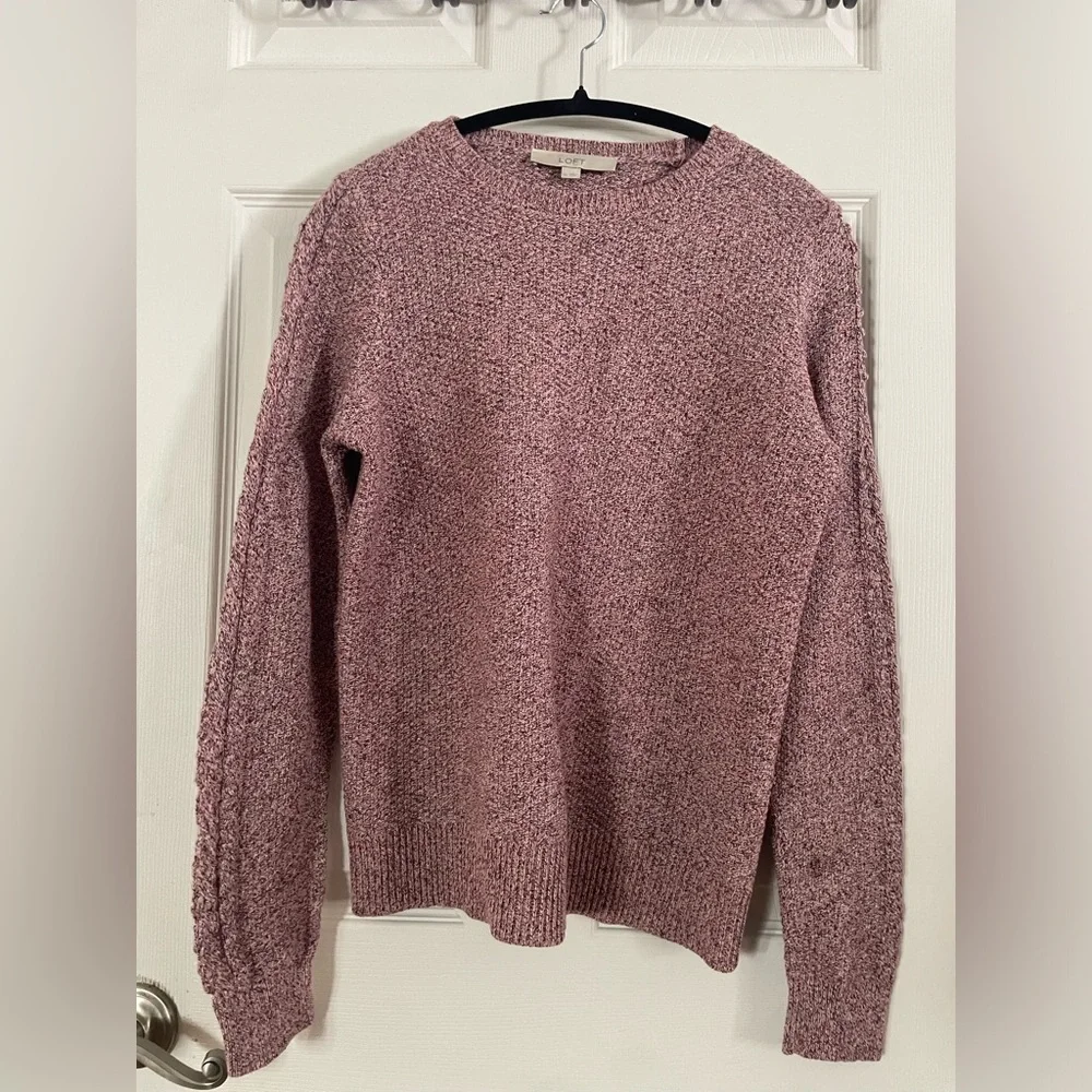 LOFT Marled Pink 100% Cotton Sweater Medium - Picture 1 of 4